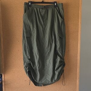 Jolie & Joy Olive Green Cargo Midi Adjustable Drawstring Ruched Skirt XL